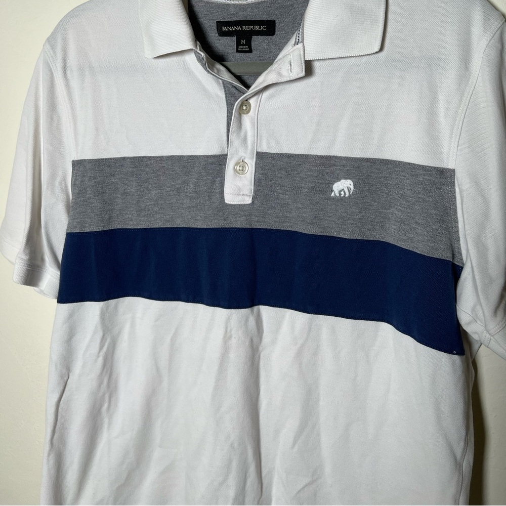 Banana Republic Blue Grey Contrast Stripe Polo Size M - Picture 3 of 4
